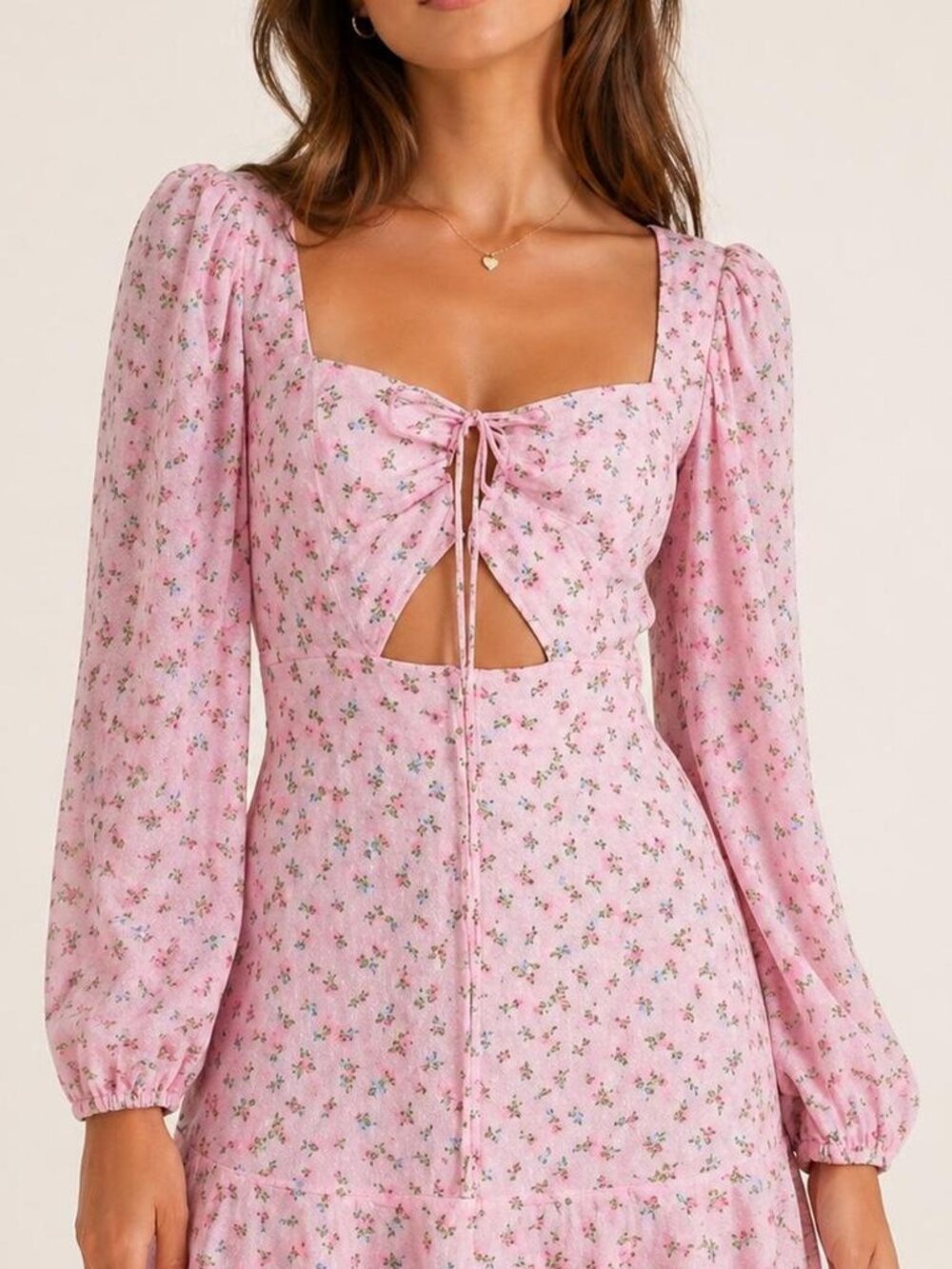 AFRM Pink Floral Dress with cutout waist Size S